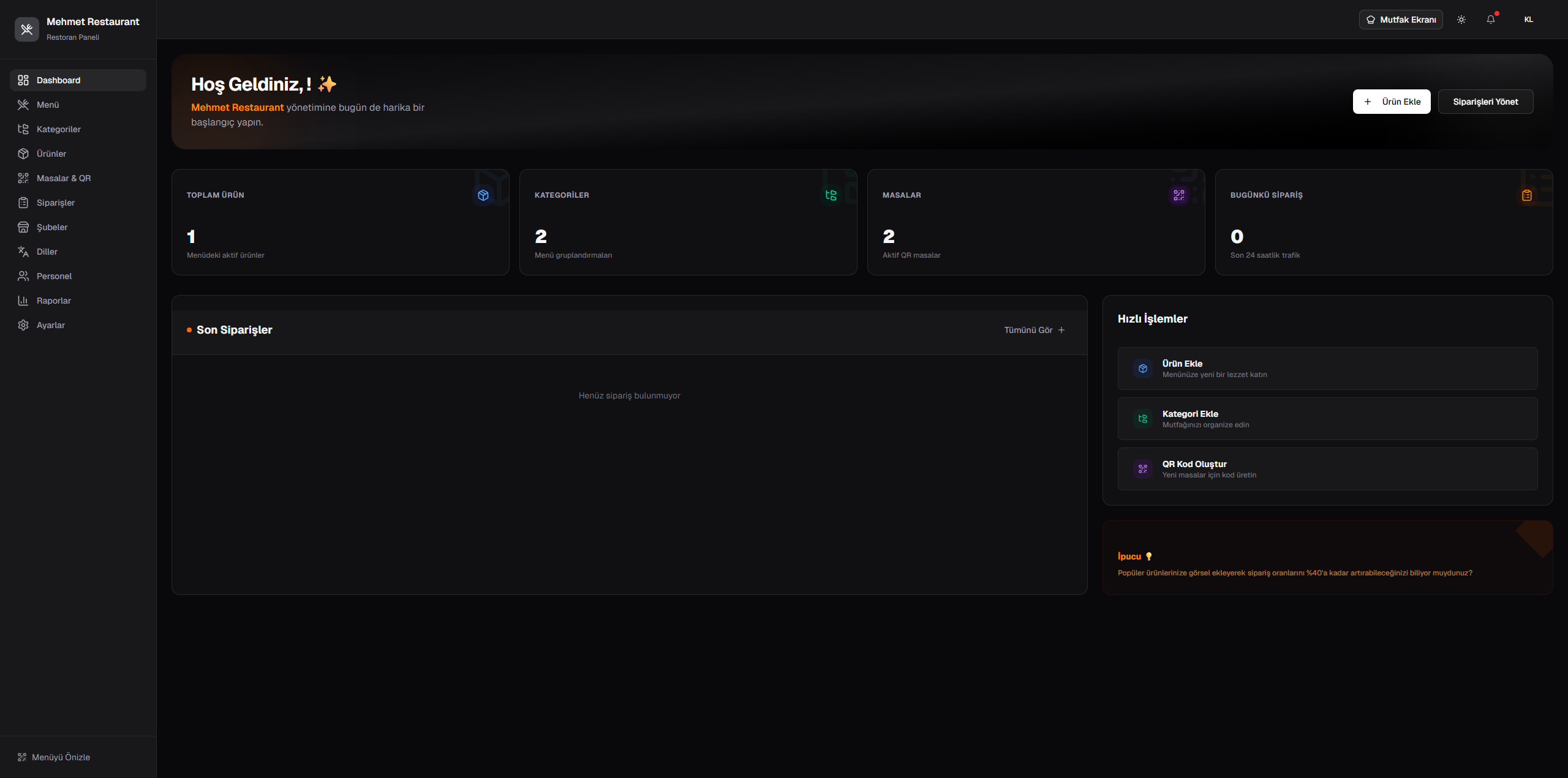 Menu Jet Dashboard Preview
